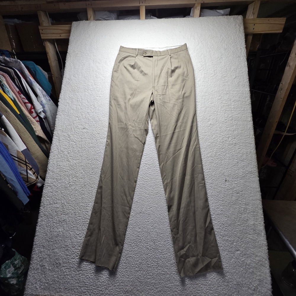 Geoffrey Beene Dress Pants Mens 36x38 Beige Polyester Rayon Flat Front Slacks